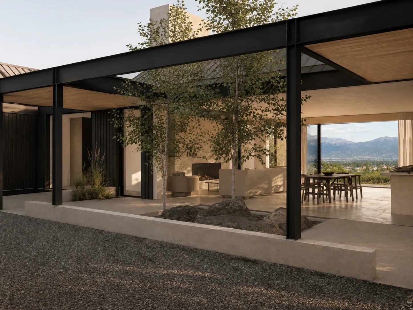 A courtyard house opening onto the mountains
